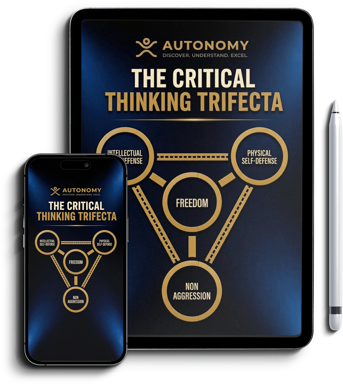 The Critical Thinking Trifecta — masterclass and toolkit shown on tablet and phone